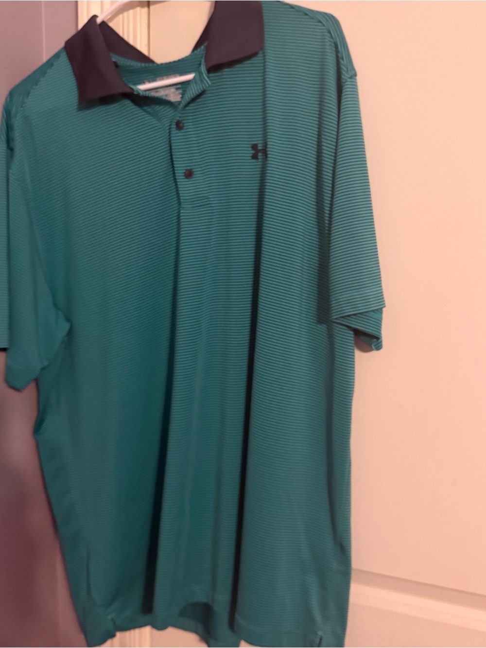 Under Armour Men's Teal and Black Striped Polo - 2XL
